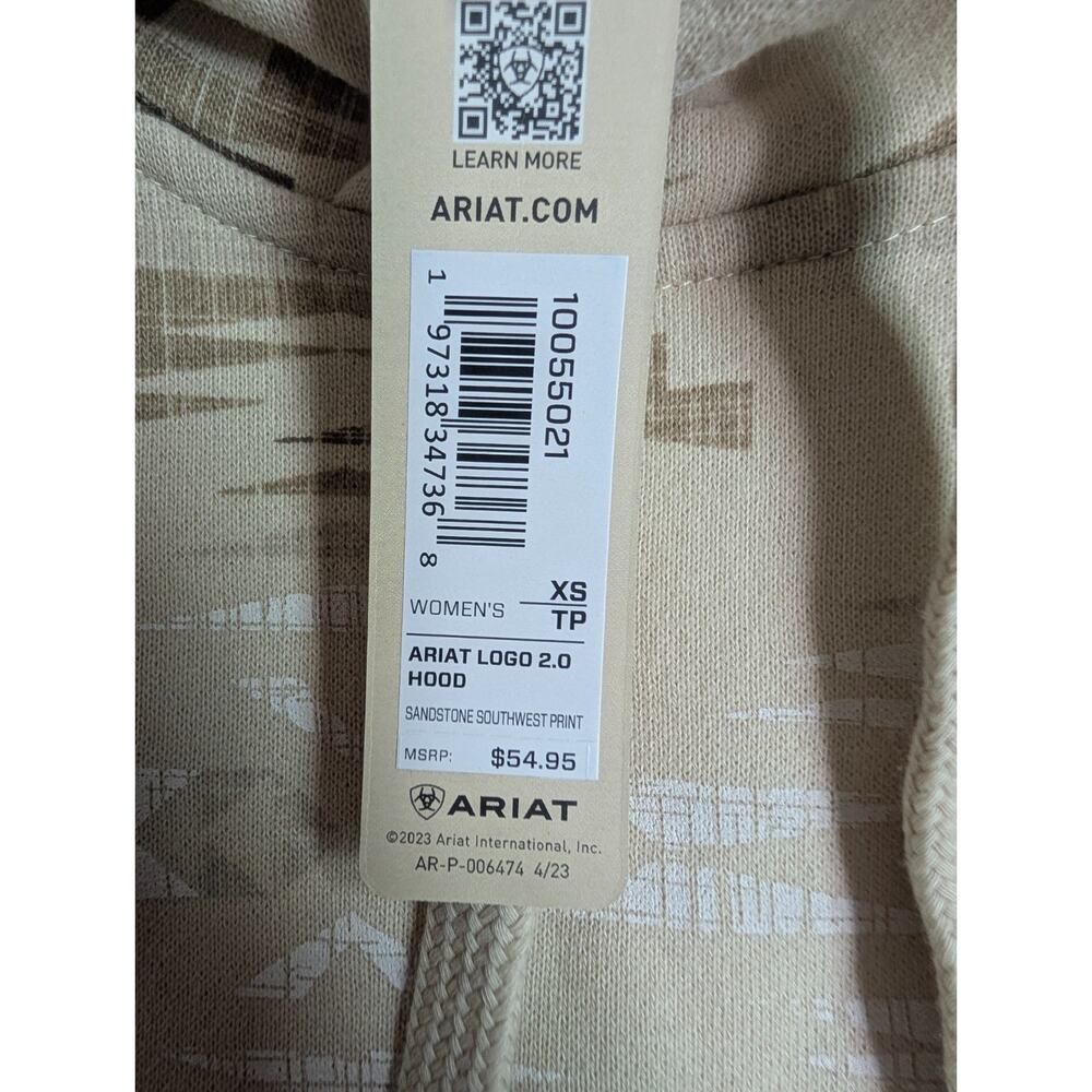 Ariat Logo 2.0 Hoodie Womens XS Light Brown Southwest Long Sleeve Pullover NWT - Picture 5 of 5